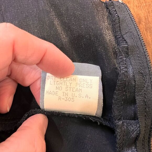 Rabbit Designs Black Satin Sheath Cocktail Dress Cutout Back Midi 10 Made in USA - Picture 8 of 9